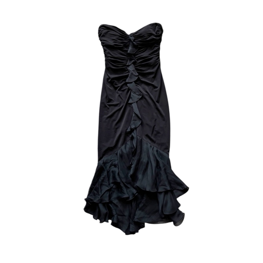 Vintage Y2K Black Ruffle Strapless Formal Dress Fairy Whimsygoth XS